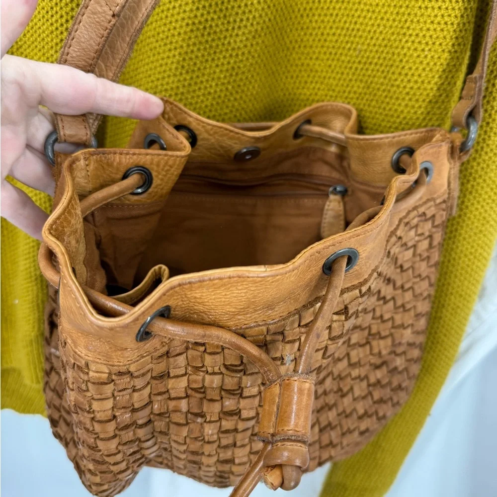 Unnamed leather woven hobo crossbody with drawstring purse